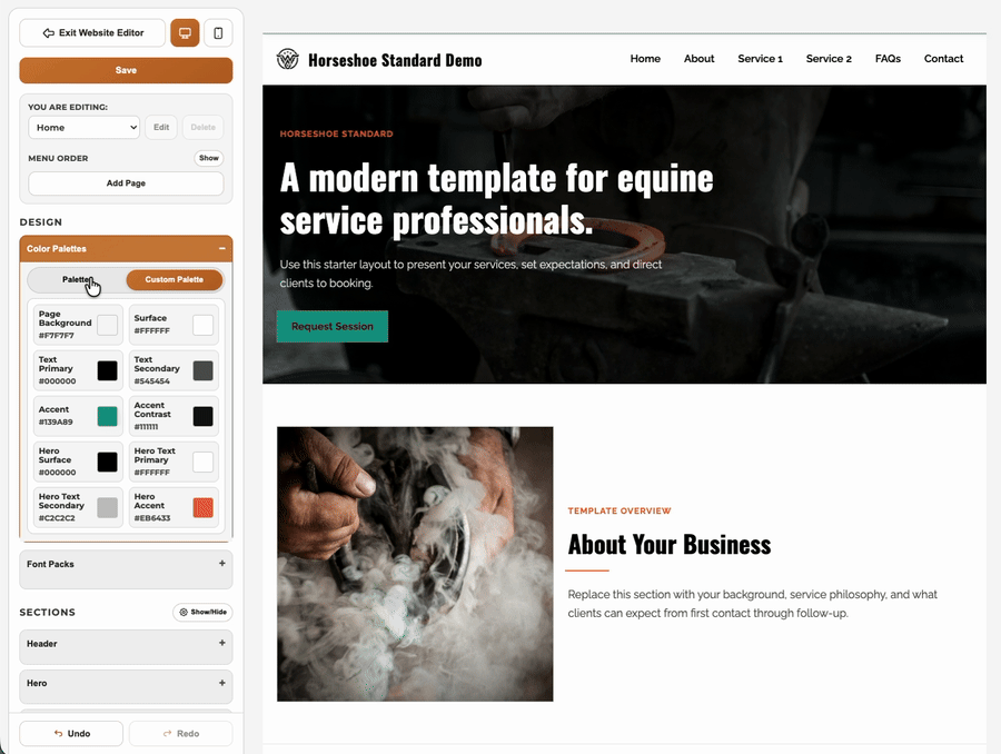 WesternWebCo website editor preview