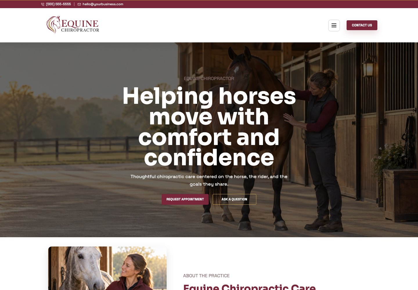 Equine Chiropractor design, desktop preview
