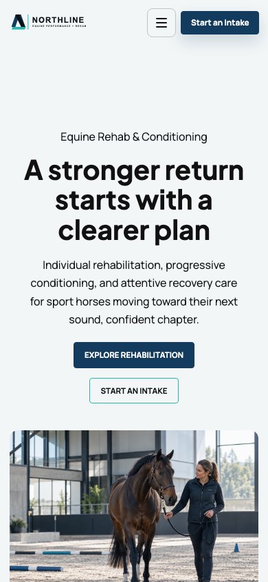 Northline Equine Performance + Rehab design on a phone