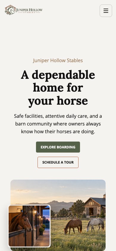 Juniper Hollow Stables design on a phone