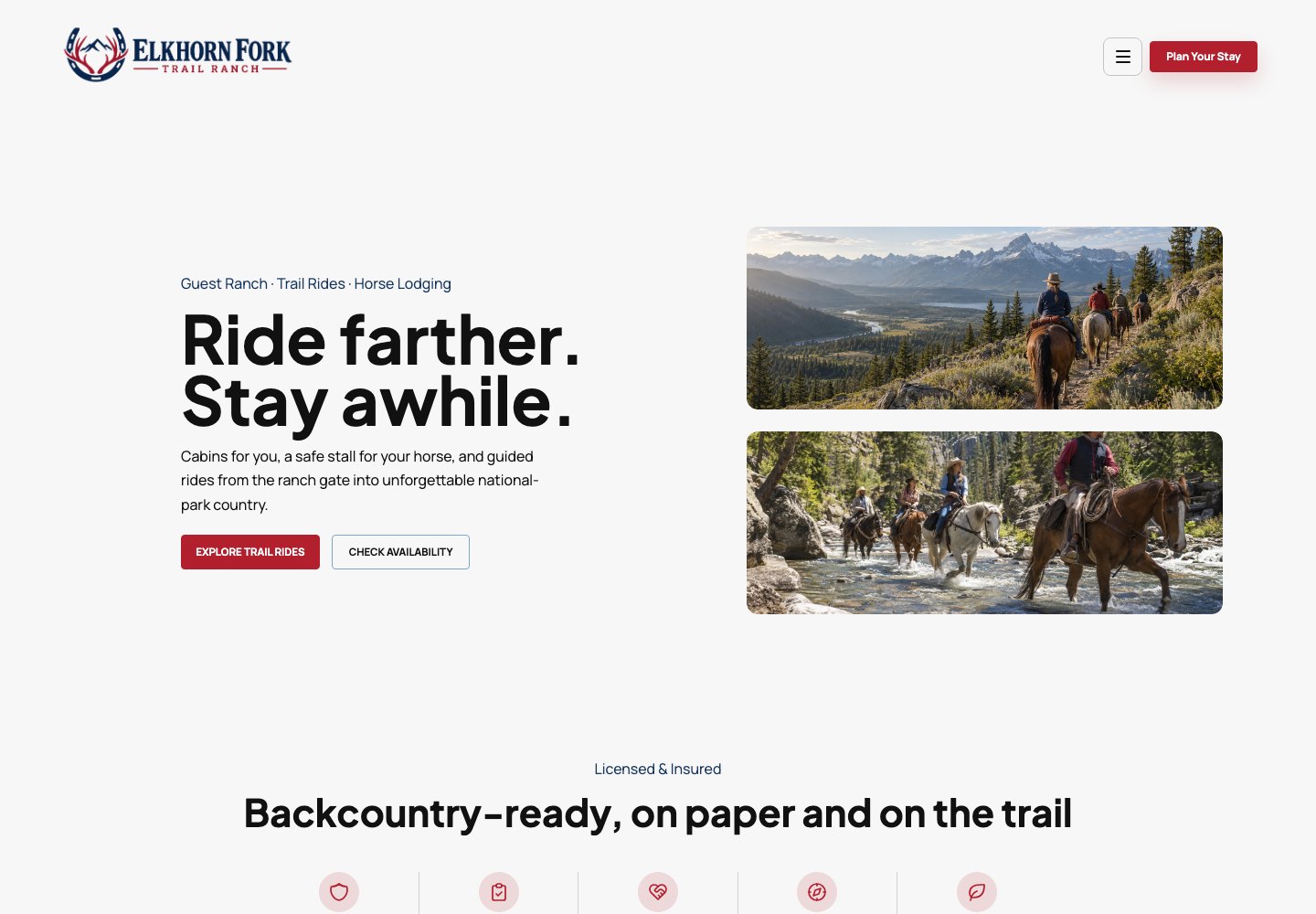 Sample trail ride and guest ranch website design for Elkhorn Fork Trail Ranch