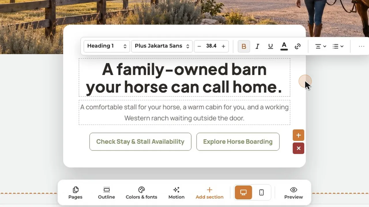 Editing a headline in the WWC editor with the text toolbar open